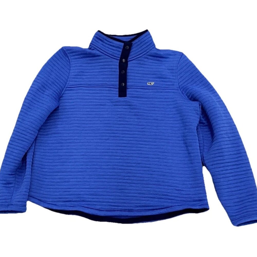 Vineyard Vines Mens SIZE LARGE Blue Textured Pullover Snap Mock Neck